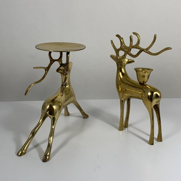 Vintage Brass Reindeer Elk Deer Candle Holders Set Of 2 Elegant Holiday Decor - Picture 8 of 12